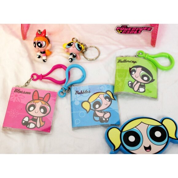 Power Puff Girls Lot Vinyl Bag Keychain Clips Photo Book Compact Mirror Pink - Picture 3 of 16